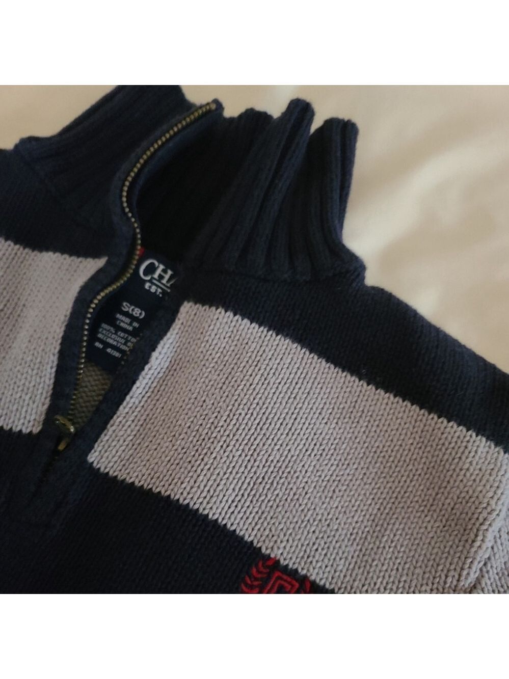 Chaps Boys Size 8 Gray Navy Sweater with Quarter Zip - Picture 4 of 6
